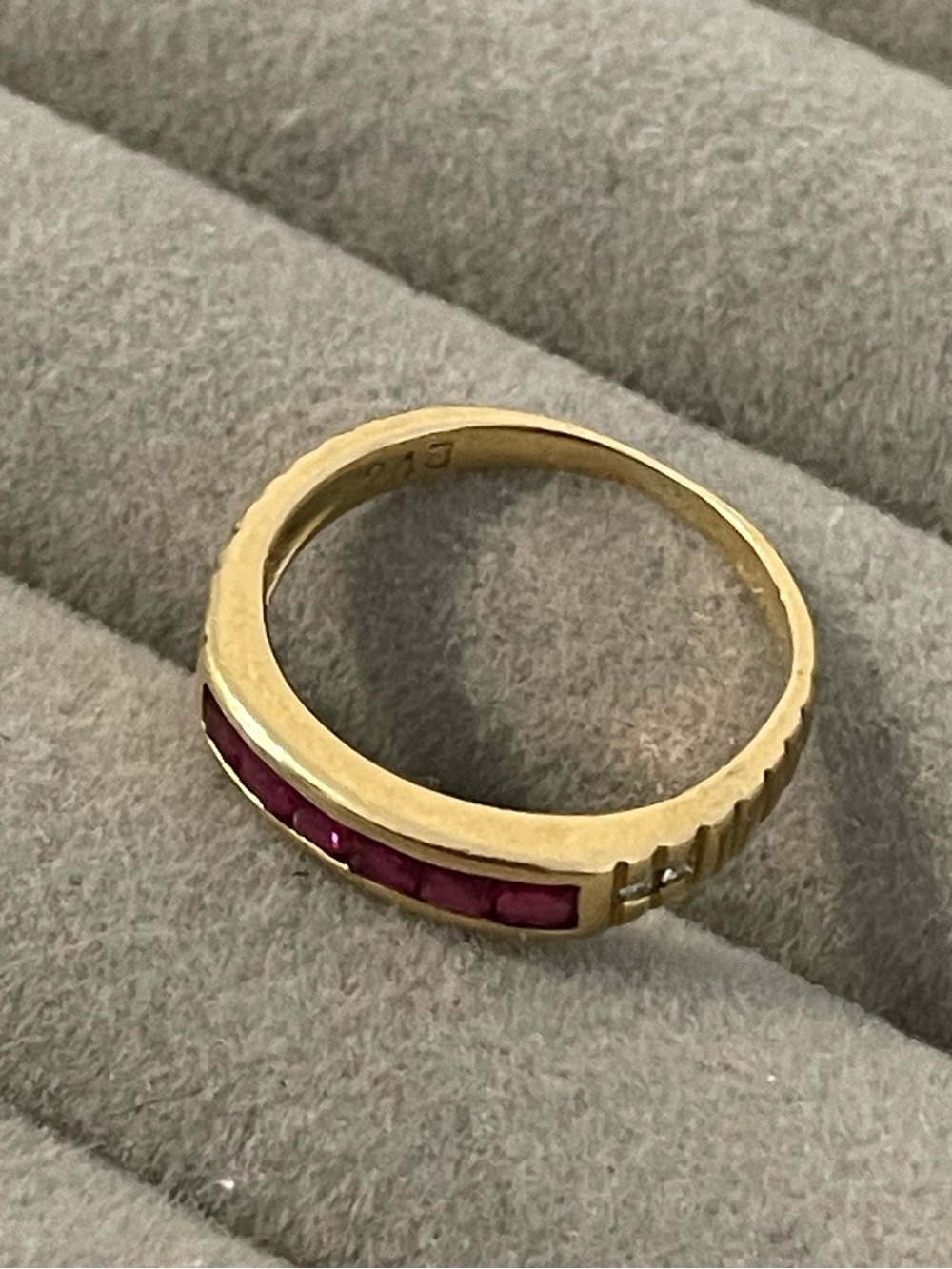 18k Gold Ruby Channel-Set Stackable Ring with diamond accents size 4.5 - Picture 9 of 12